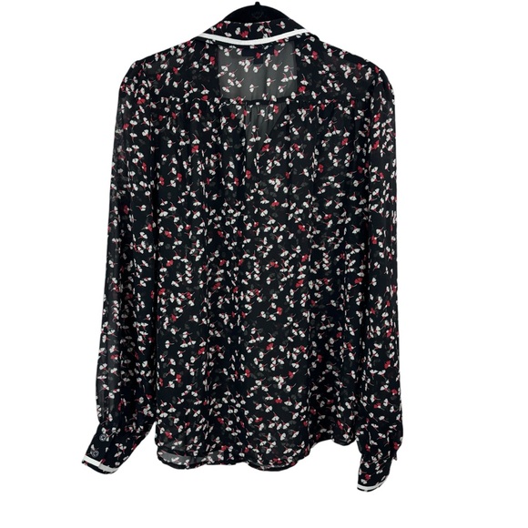 Modcloth Button Up Blouse Floral Red Poppy Black Sheer Top Size M - Picture 2 of 5
